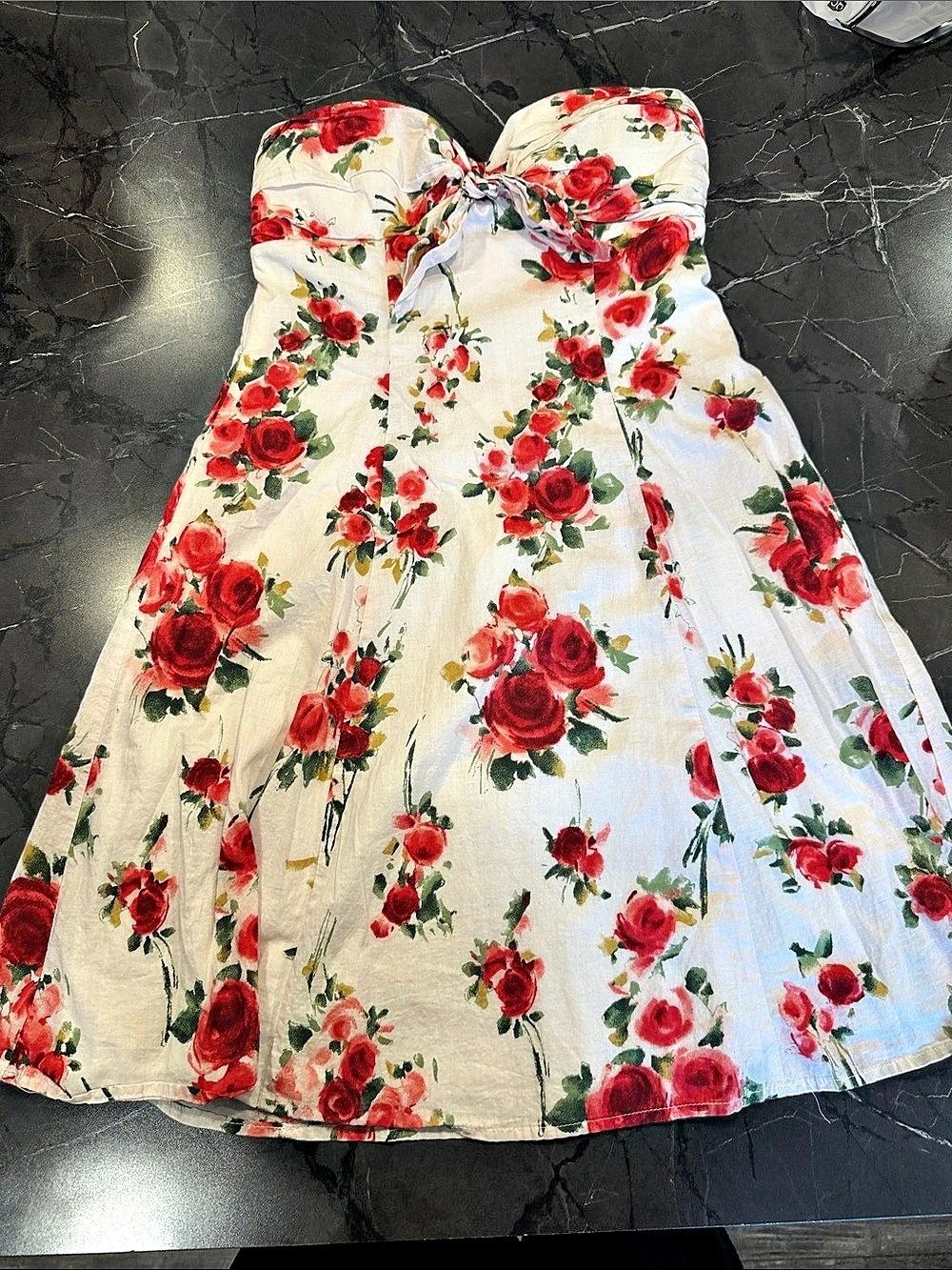 Floral Strapless Mini Dress in White & Red Like New